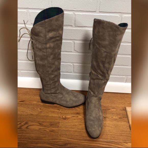 suede taupe knee high boots